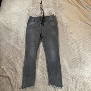 Project Runway Womens 10 Jeans Gray Skinny Crop Fray Lace Up High Rise Stretch